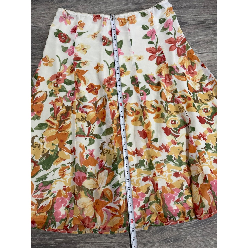 Cottagecore Floral Maxi Skirt Size 18 38W White Orange High Waist Lined A-Line - Picture 6 of 12